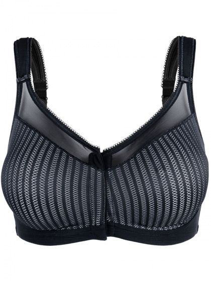 Beauty Stripe Front Fastening Bra - Black/Grey