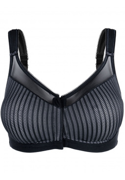 Beauty Stripe Front Fastening Bra - Black/Grey